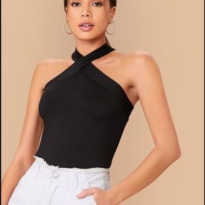 Black halter neck top